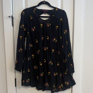 Rock & Roll Cowgirl Black Mini Dress with Yellow, Pink and Green Floral Design